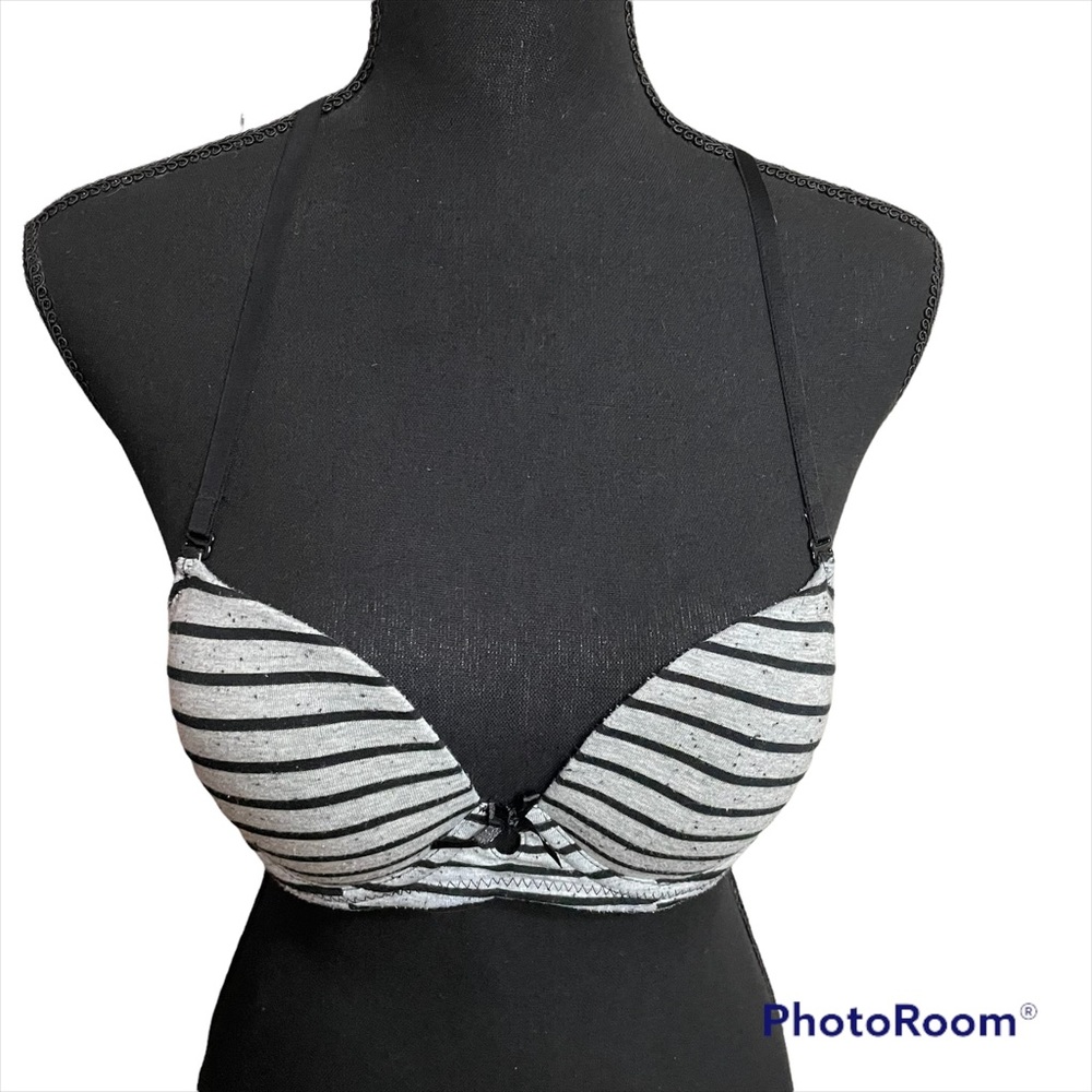 Black & Gray Stripe Speckled Lace Straps Bra